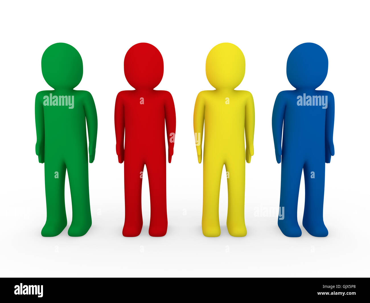3D menschliches Team blau rot grün, gelb Stockfoto 3D menschliches Team blau rot grün, gelb Stockfoto