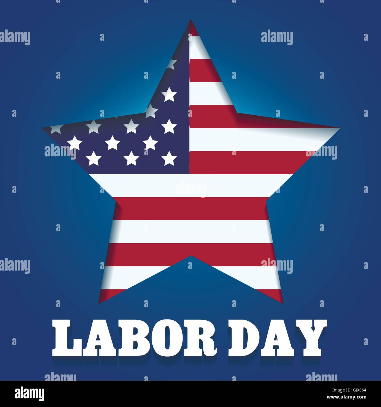 Emblem der amerikanischen Labor Day. Amerikanische Flagge in Sternform und Formulierung der Tag der Arbeit. Stock Vektor