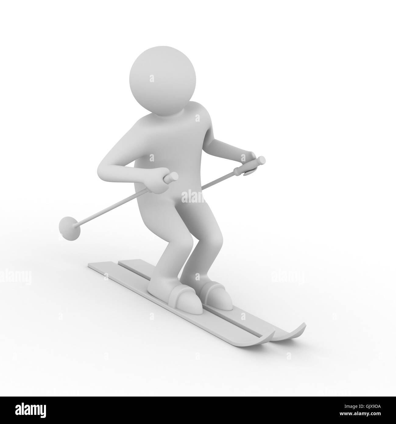 Skifahrer auf weißem Hintergrund. Isolierte 3D-Bild Stockfoto