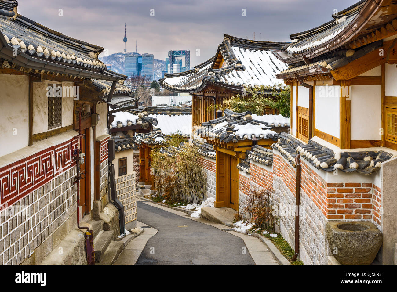 Seoul, Südkorea am Bukchon Hanok historischen Viertel. Stockfoto