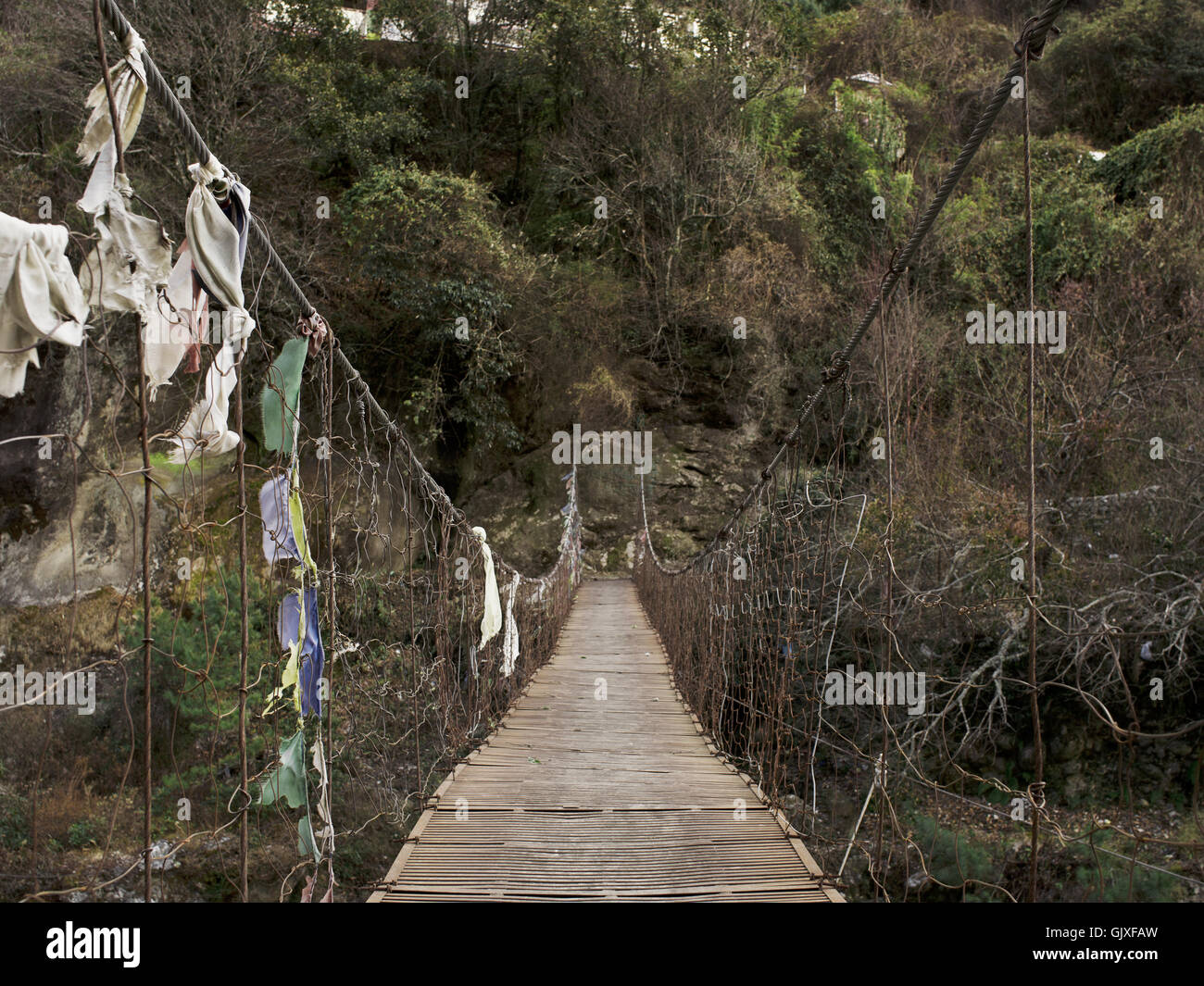 Eine Hängebrücke in der Nähe von Phakding, Nepal im Everest Base Camp Stockfoto