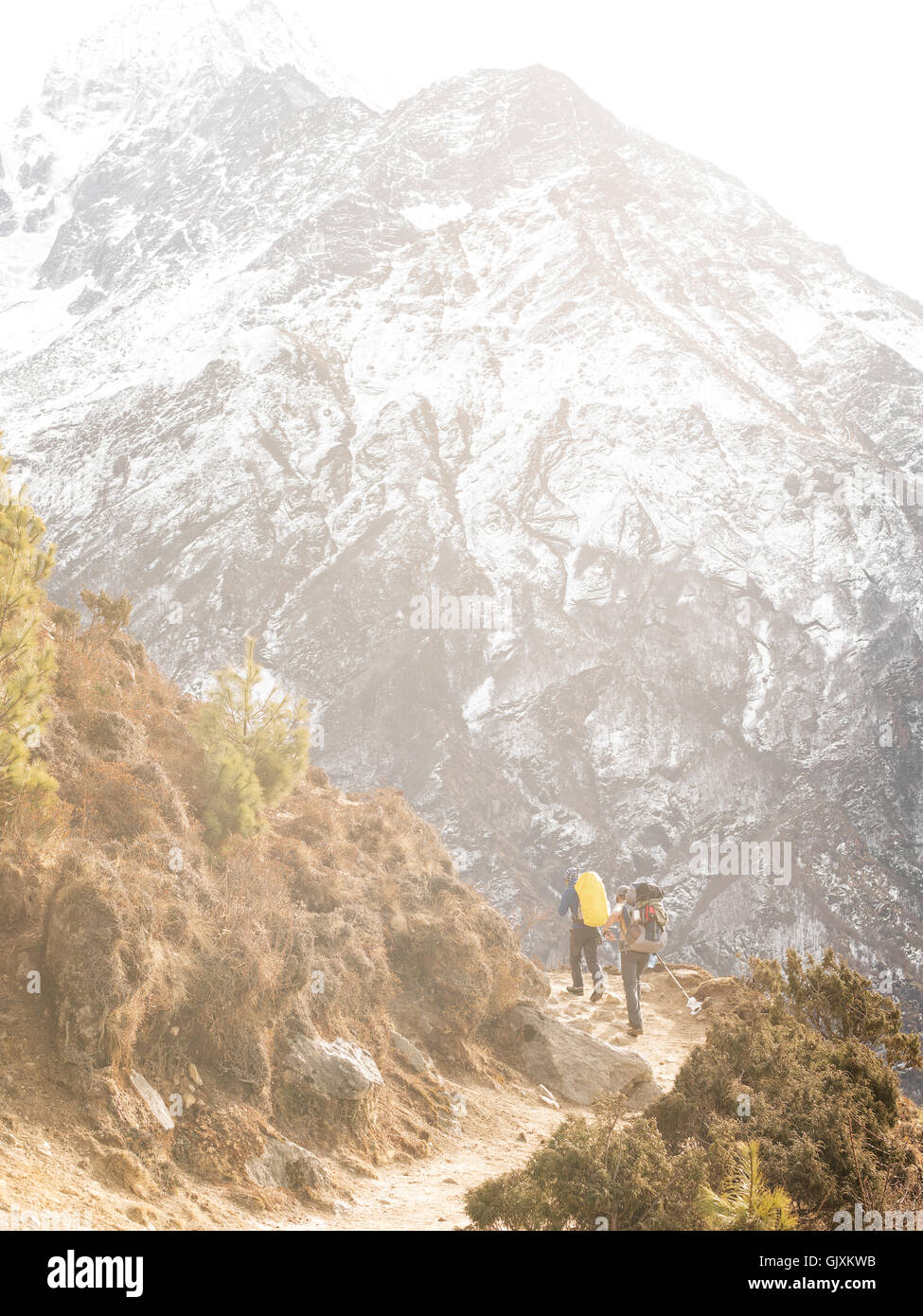 Wanderer finden ihren Weg über den Trail in Nepal Everest Base Camp in der Nähe von Namche Stockfoto