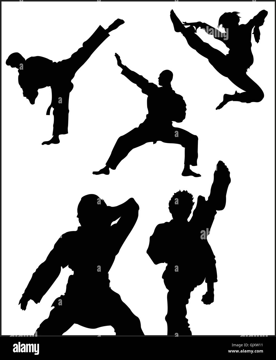 Karate Gruppe Silhouette Stock Vektor