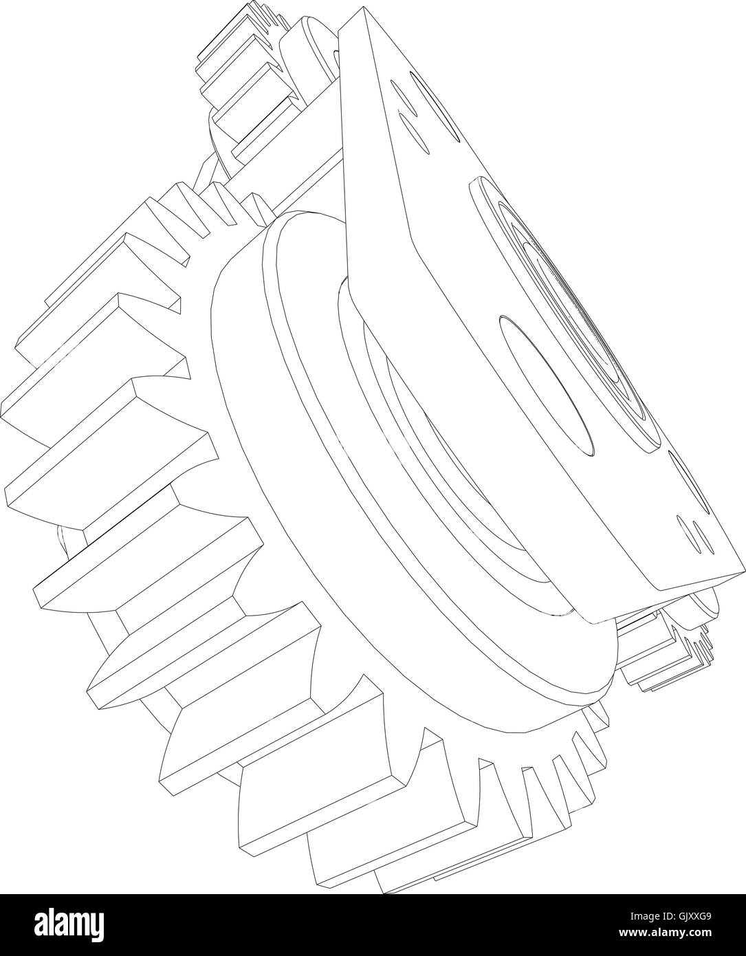 Drahtrahmen Zahnräder. Perspektivische Ansicht. Vektor-illustration Stock Vektor