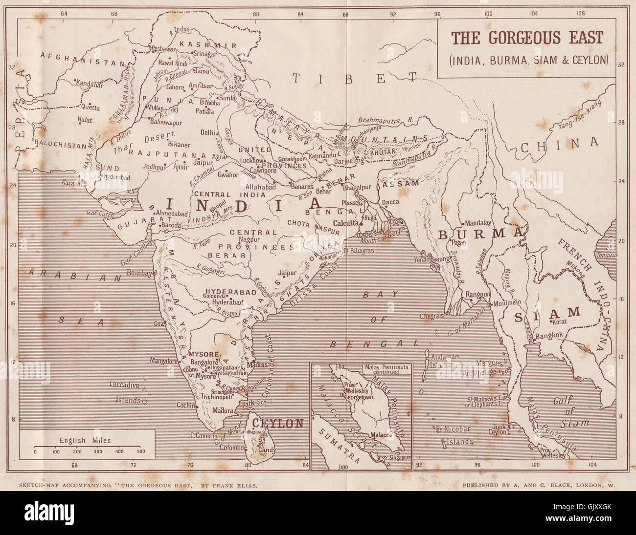 "Die wunderschönen Osten". Indien, Burma, Siam, Malaya & Ceylon. Indochina, 1913-Karte Stockfoto