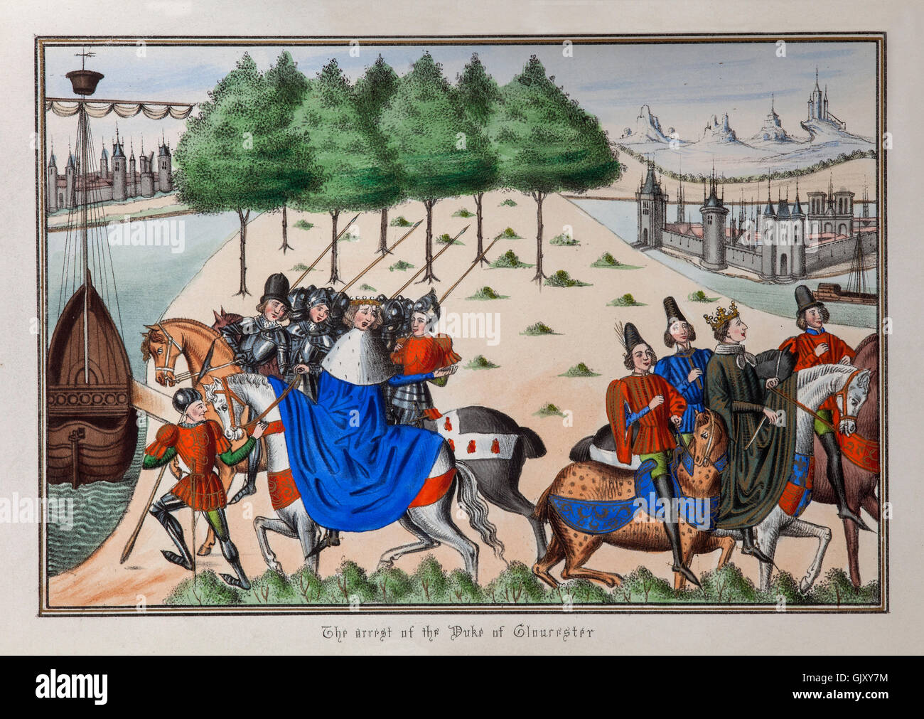 Nach König Richard II Verdacht des Verrats wurde der Herzog von Gloucester festgenommen. Er wurde in Calais und später ausgeführt/ermordet transportiert. Stockfoto