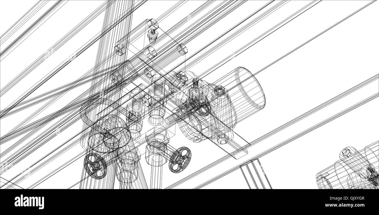 Drahtrahmen Industrieanlagen auf weißem Hintergrund Stock Vektor