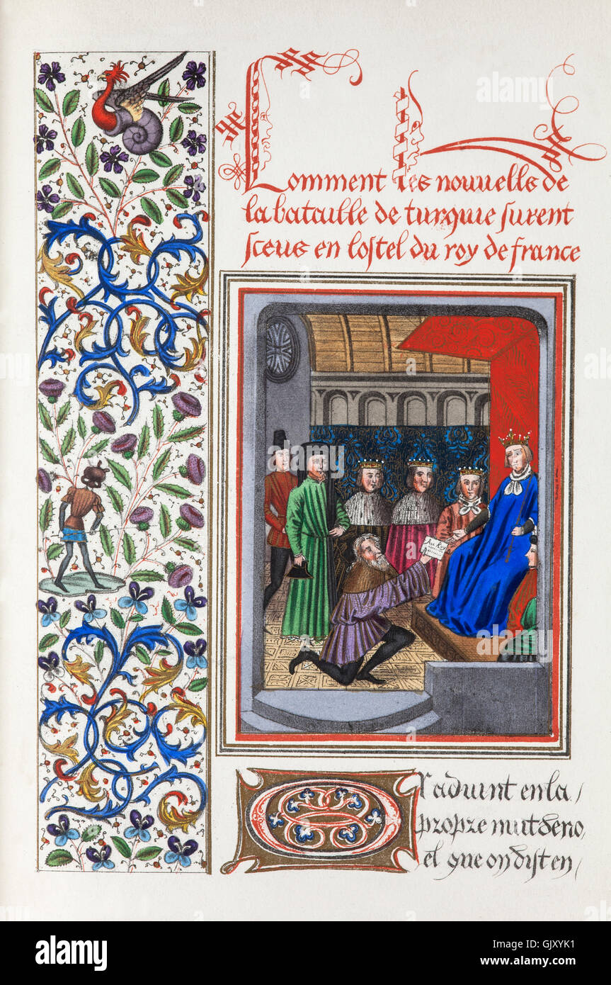 Karl VI., König von Frankreich Newsletter von Sir James de Helly, der Niederlage der alliierten Armee in der Türkei 1396. Stockfoto