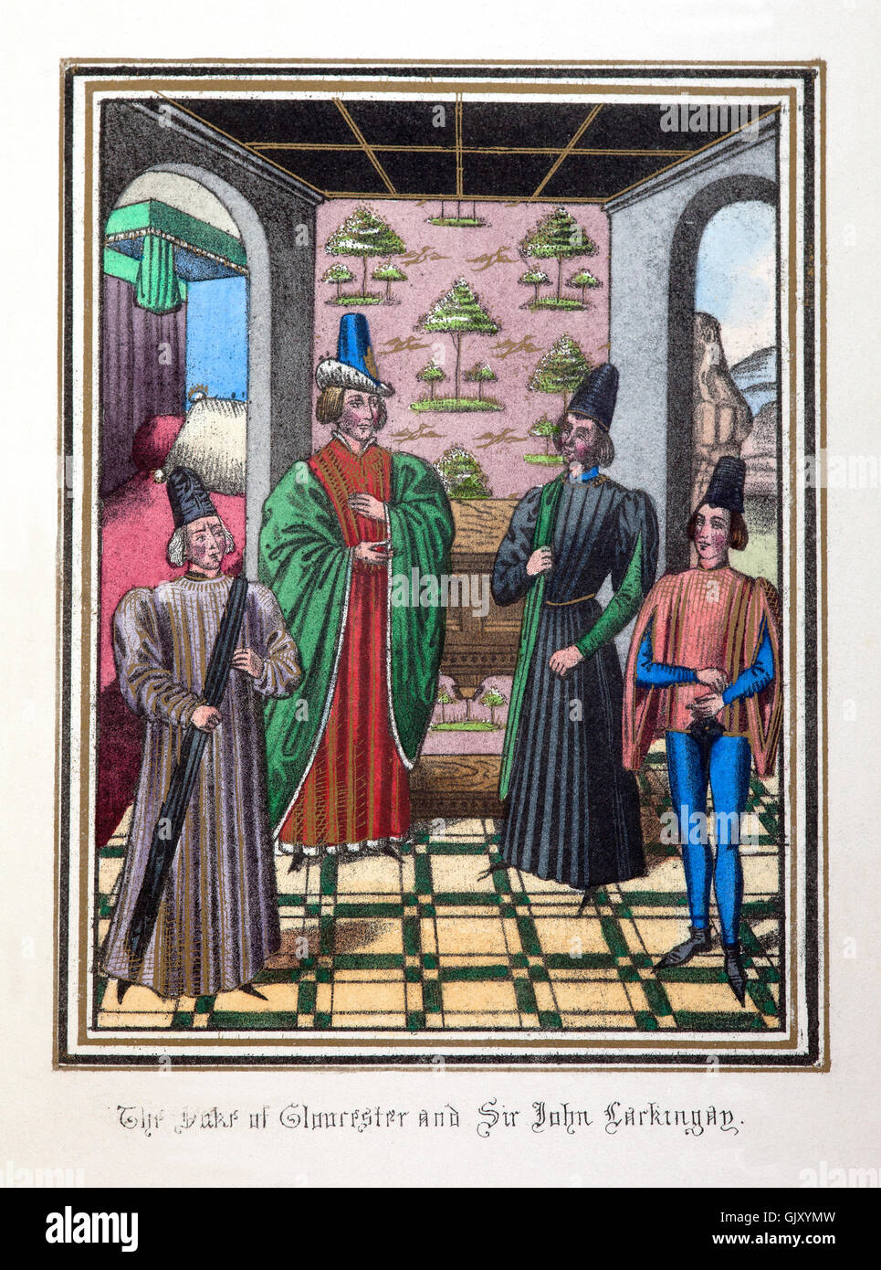 Ein Treffen der Duke of Gloucester und Sir John Lackingay, die beide angeblich gegen König Richard II Verschwörung waren. Stockfoto