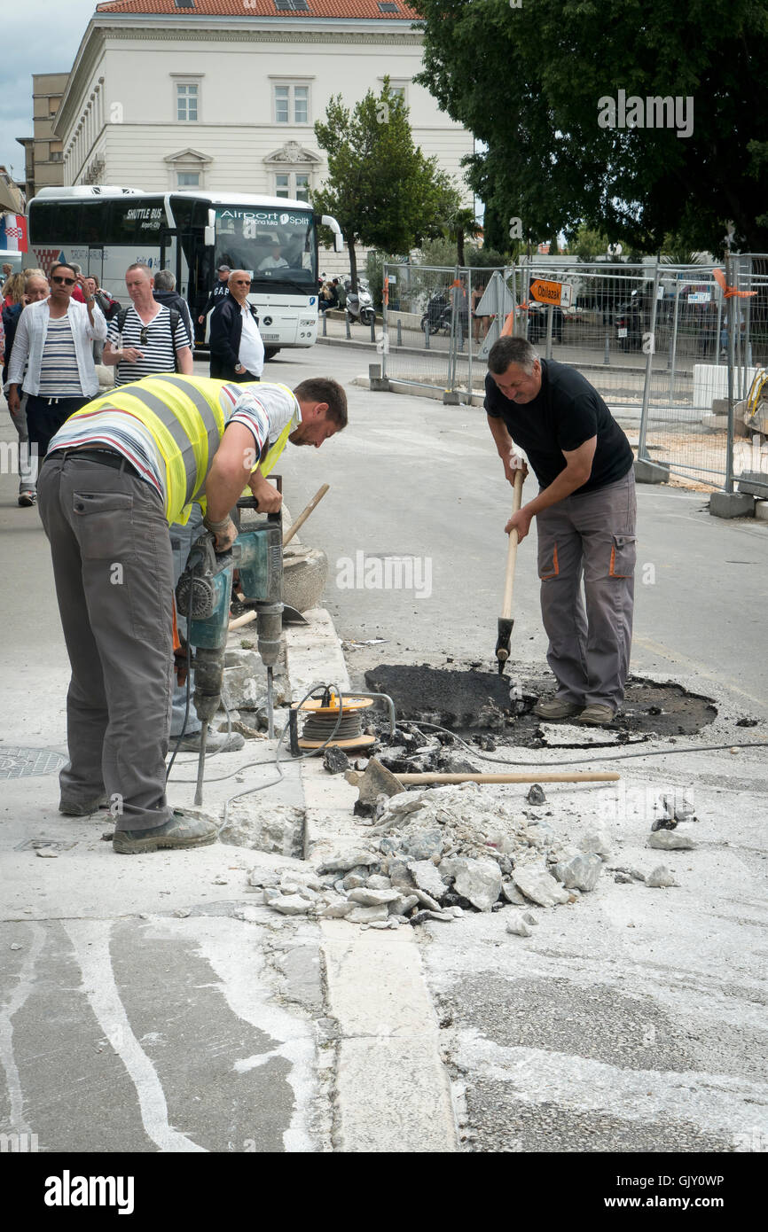 Straße Reparatur, Split, Kroatien, dalmatinische Küste Stockfoto