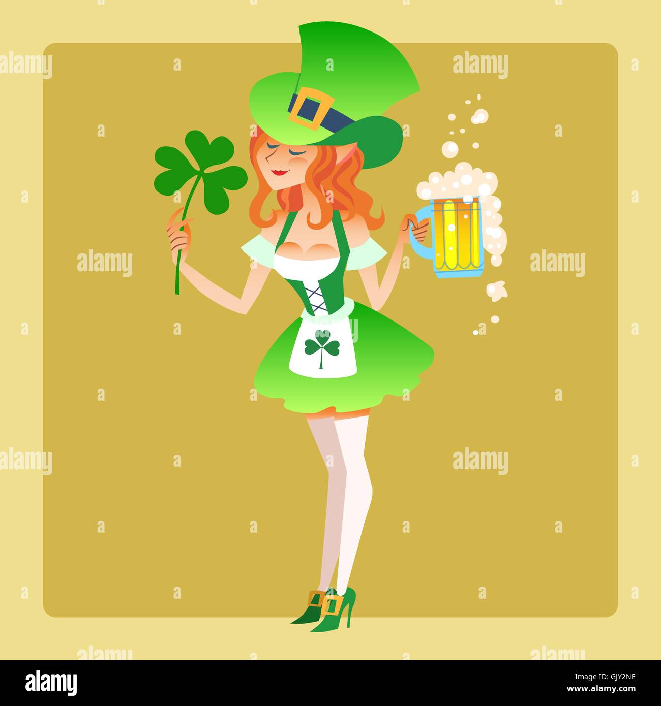 Mädchen Elf grün Kostüm St. Patrick day Stock Vektor