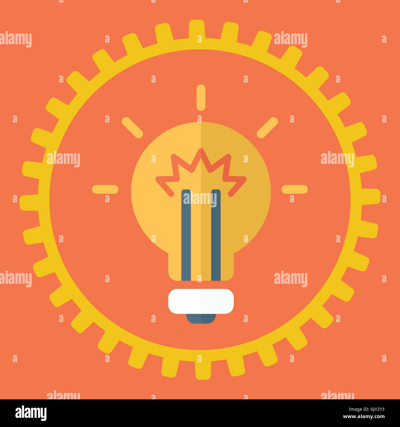 Getriebe-Symbol und Lampe Licht. Stock Vektor