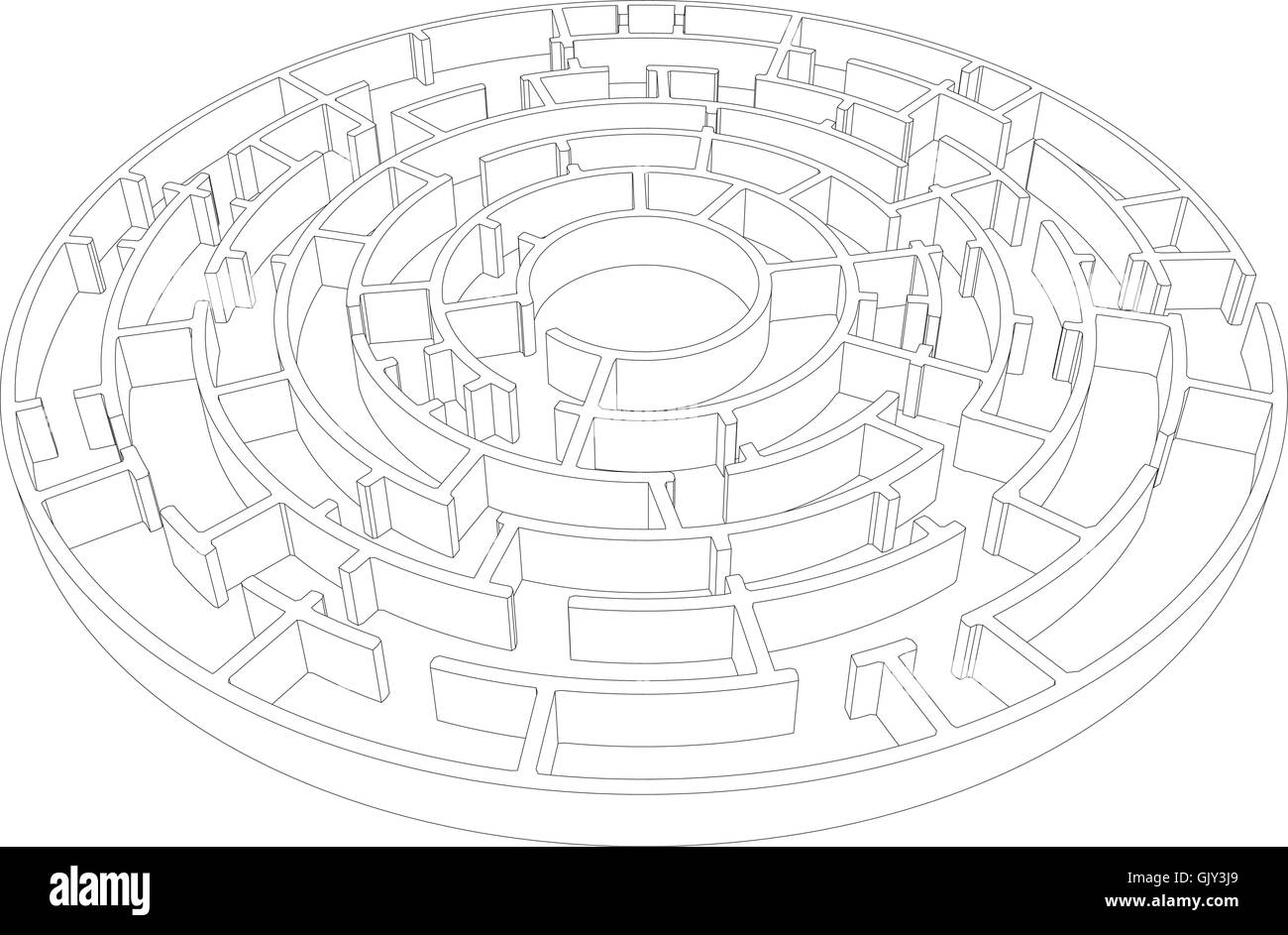 Drahtrahmen Runde komplizierte Labyrinth. Vektor Stock Vektor