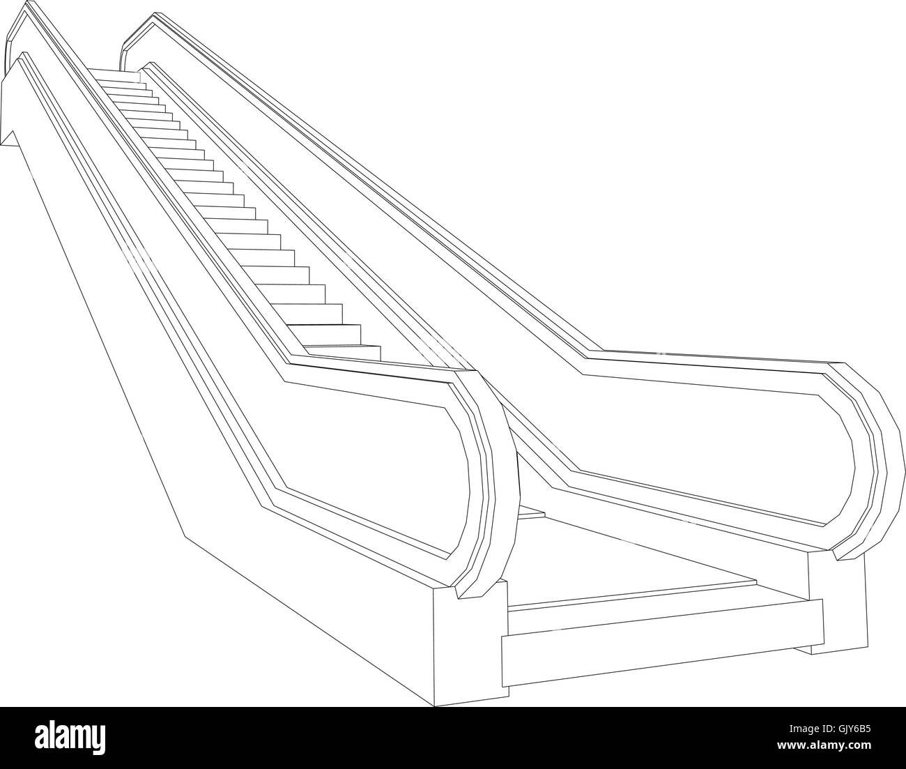 Zeichnung der Drahtrahmen Rolltreppe. Perspektivische Ansicht. Vektor-illustration Stock Vektor