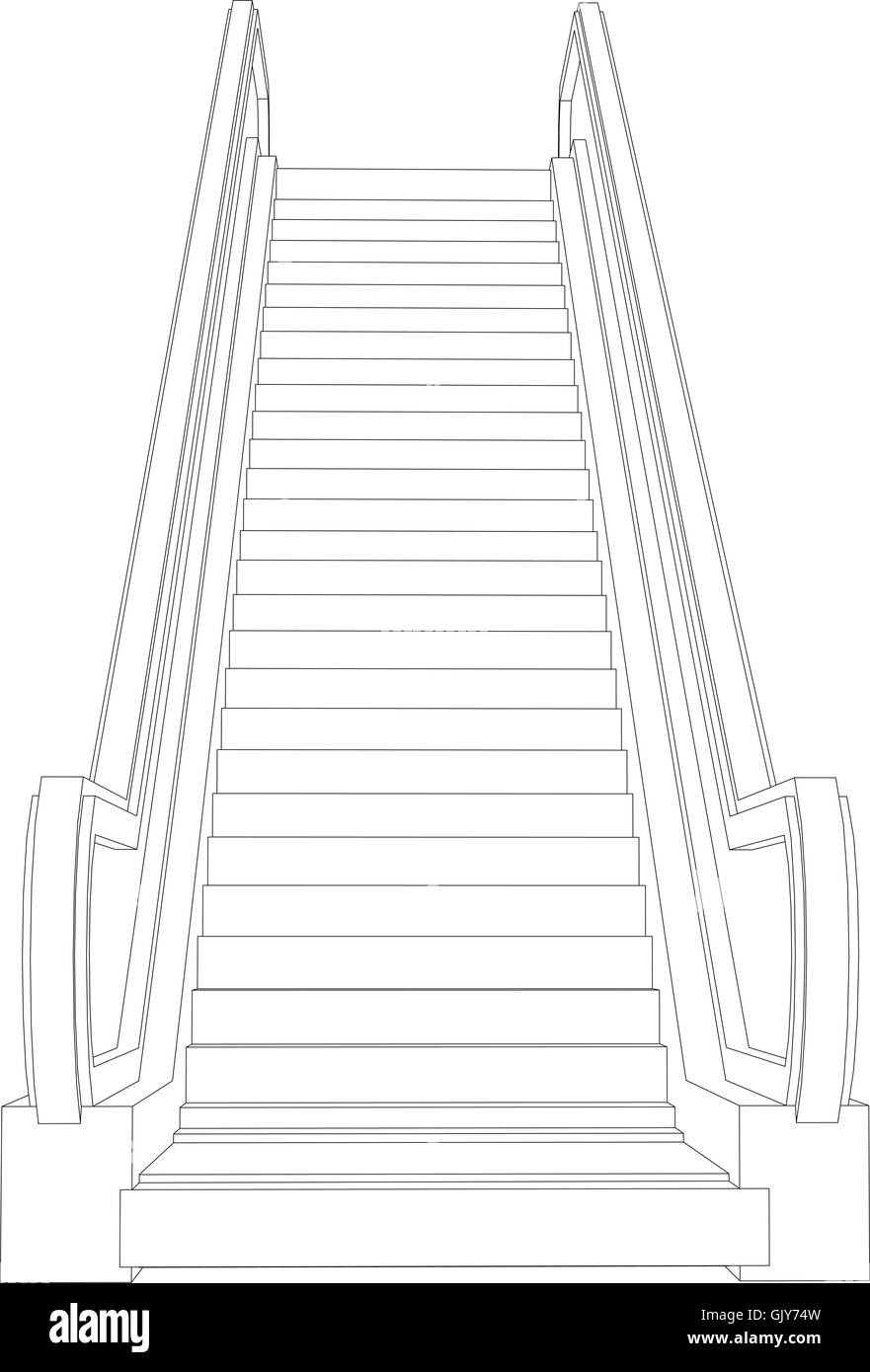 Wire-Frame Rolltreppe. Ansicht von vorne. Vektor-illustration Stock Vektor