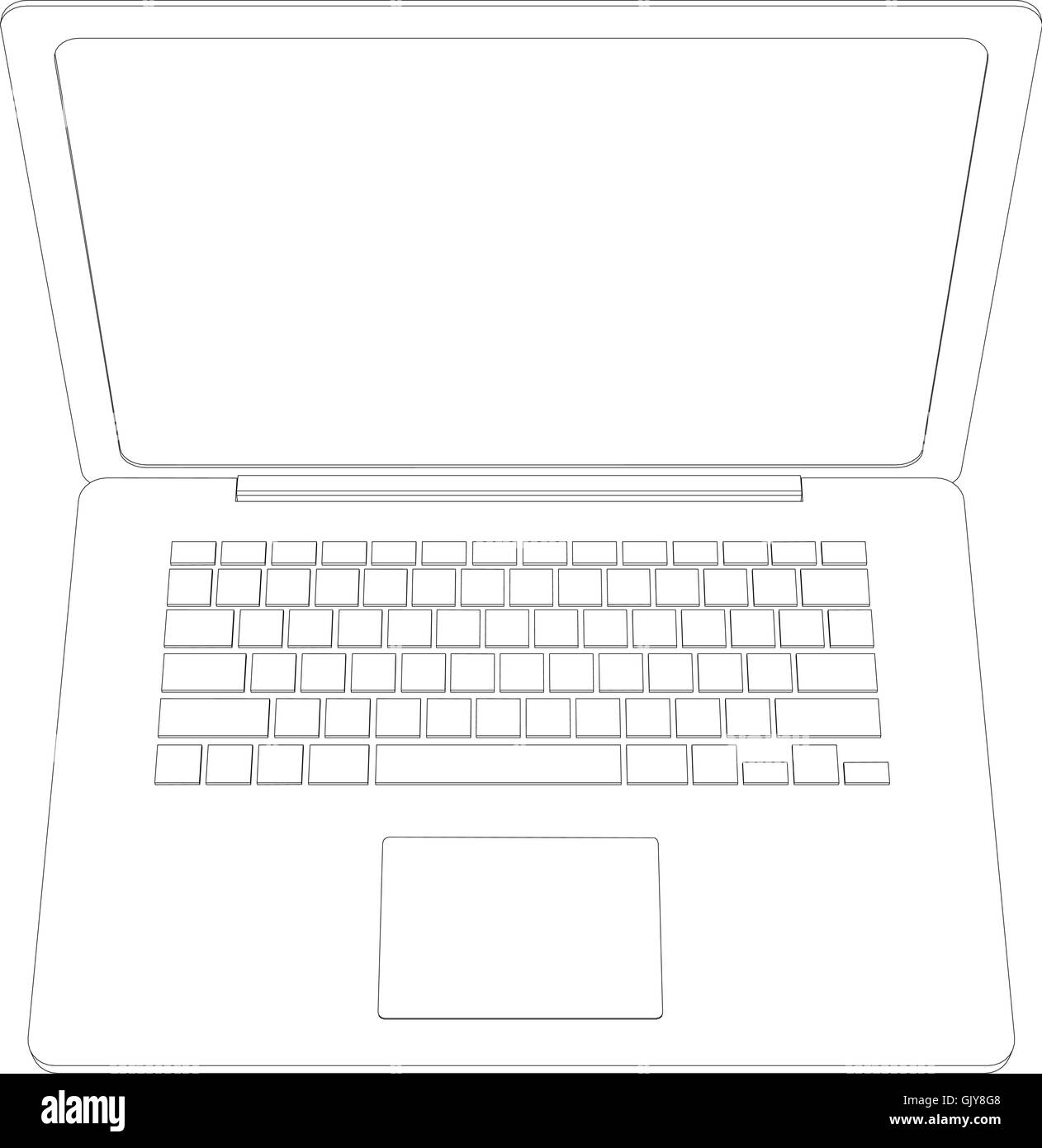 Wire-Frame geöffnet Laptop. Ansicht von oben. Vektor-illustration Stock Vektor