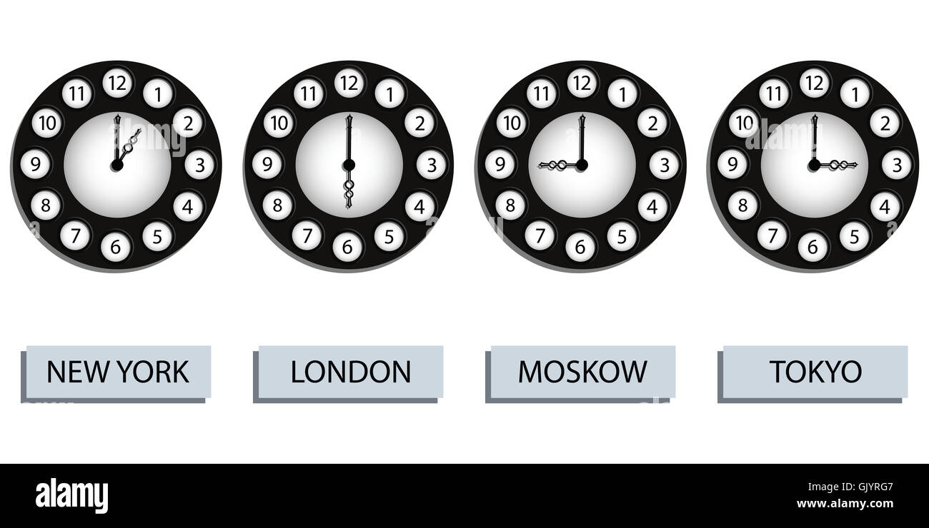 Zeitzonen Uhren Stockfoto