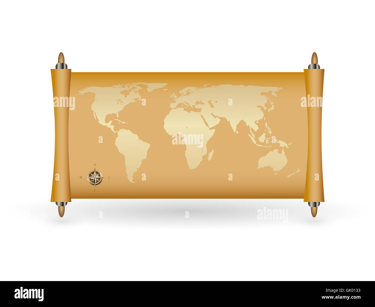 Weltkarte auf Papirus mit gold zu füllen Stockfoto