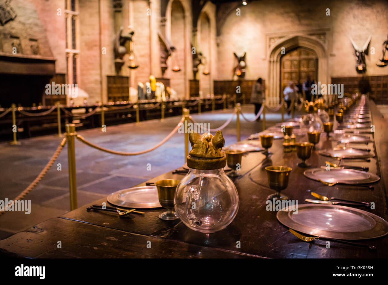 Die große Halle von Hogwarts Schule für Hexerei und Zauberei in Harry Potter Welt Warner Bros Studio Tour Leavesden Watford, UK Stockfoto