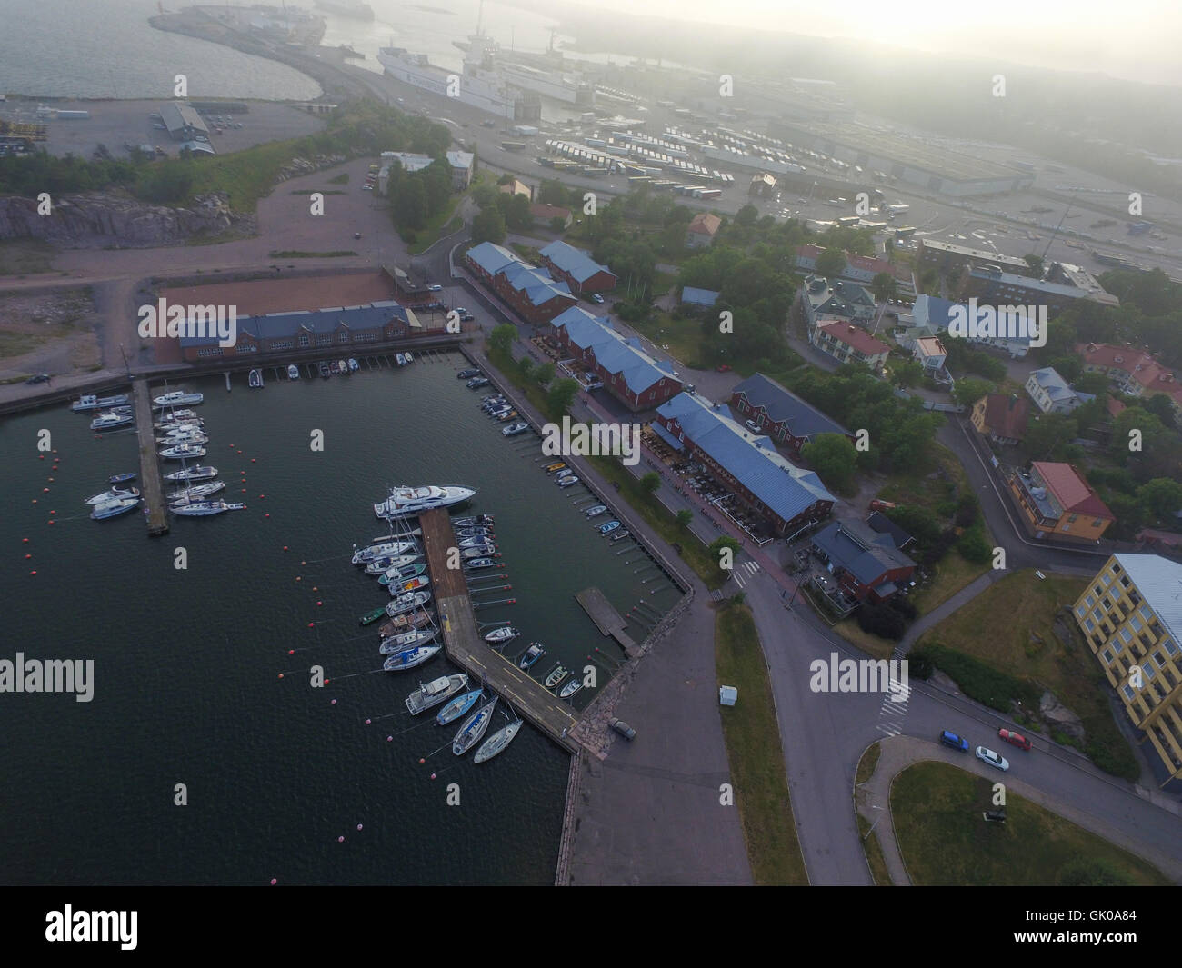 Luftbild auf Satamakatu in Hanko, Finnland Stockfoto