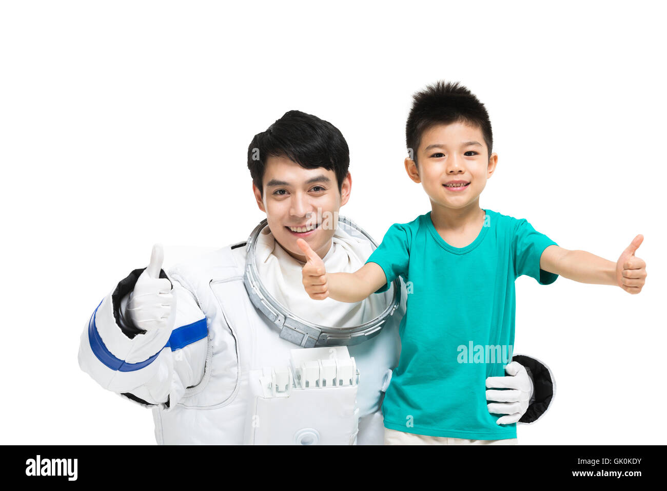 Studio gedreht, Astronauten und der kleine Junge Stockfoto