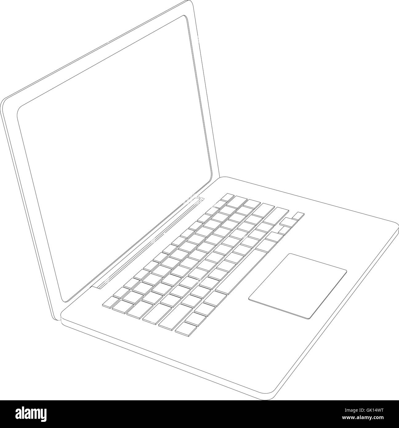 Zeichnung von Wire-Frame geöffnet Laptop. Perspektivische Ansicht. Vektor-illustration Stock Vektor