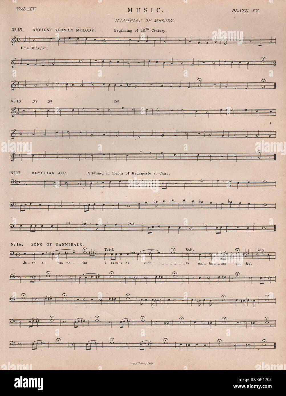 Musik. Melodien. 15C deutsche Melodie. Ägyptische Luft. Lied der Kannibalen, 1860 Stockfoto