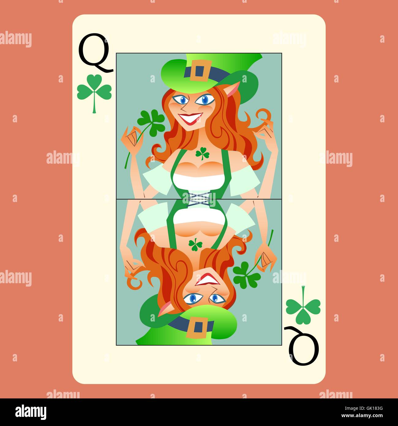 Rothaarige Elphicke Spielkarte Queen St.Patrick day Stock Vektor