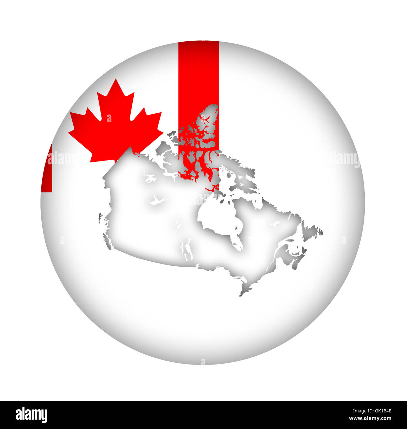 Kanada Karte Flag Taste isoliert auf einem weißen Hintergrund. Stockfoto