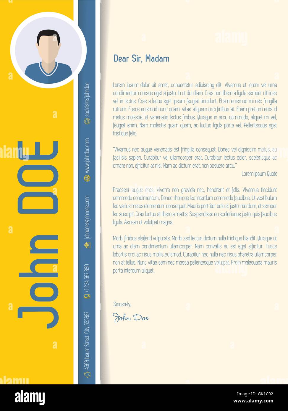 Modernen Anschreiben Lebenslauf mit Schatten design Stock Vektor