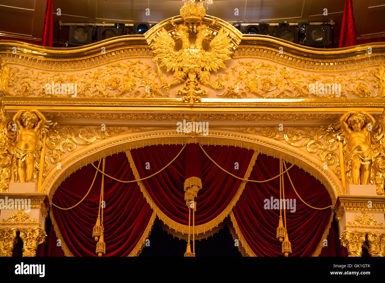 Blick auf zentrale Balkon im Bolschoi-Theater ein historisches Theater Ballett und Oper in Moskau Stockfoto