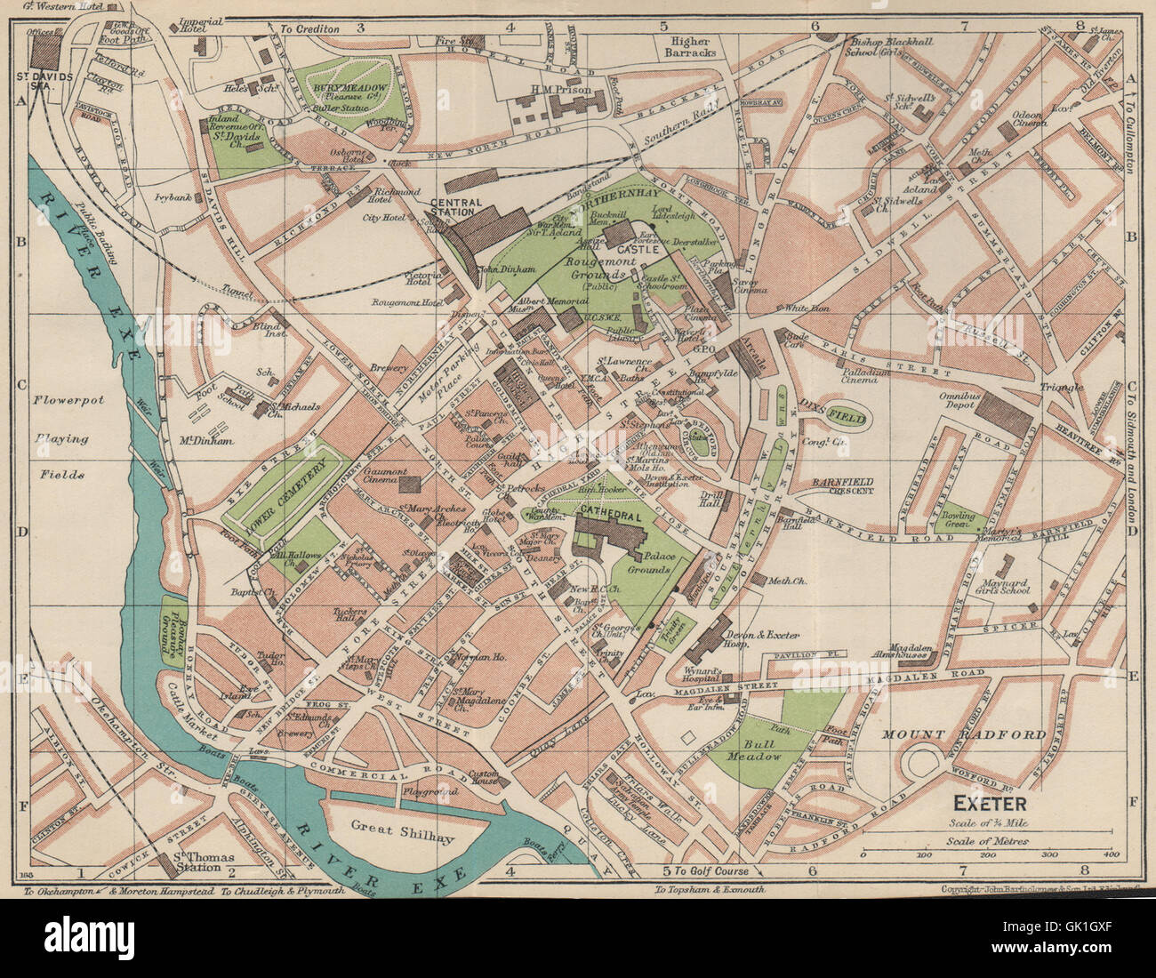 EXETER. Karte Stadtplan Vintage Stadt. Devon, 1939 Stockfoto