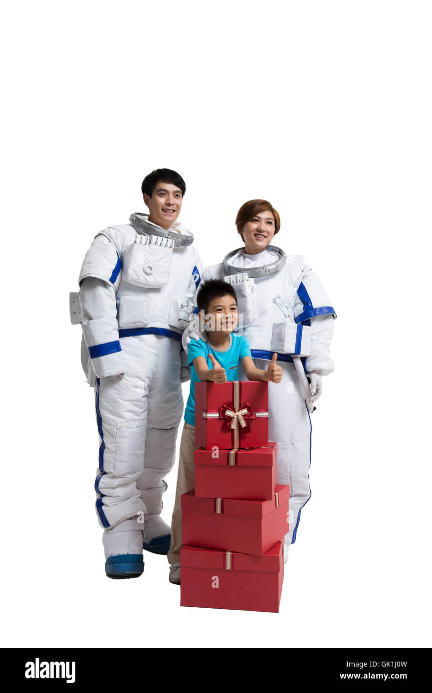 Studio gedreht, Astronauten und der kleine Junge Stockfoto