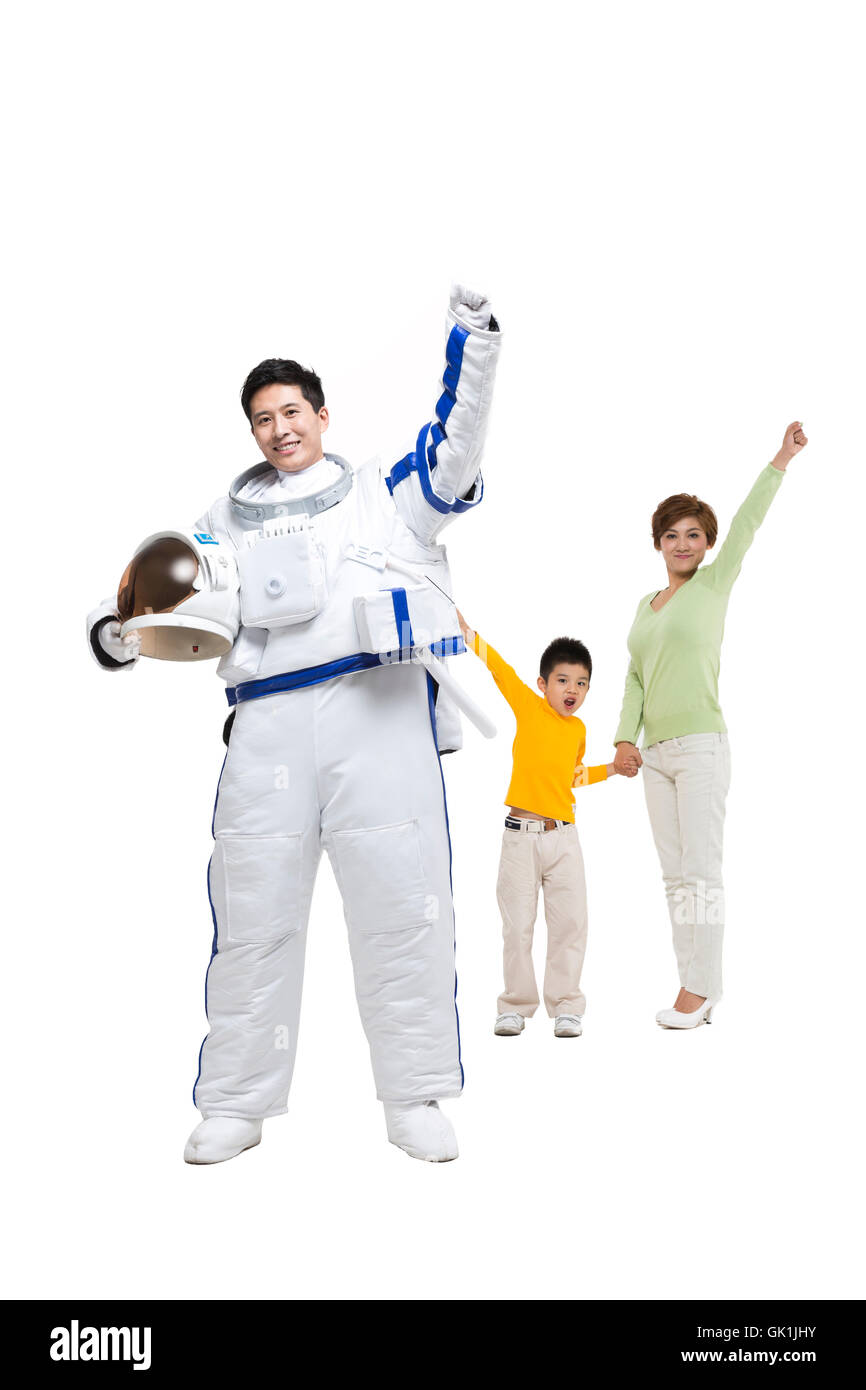 Studio Aufnahme drei Astronauten Stockfoto