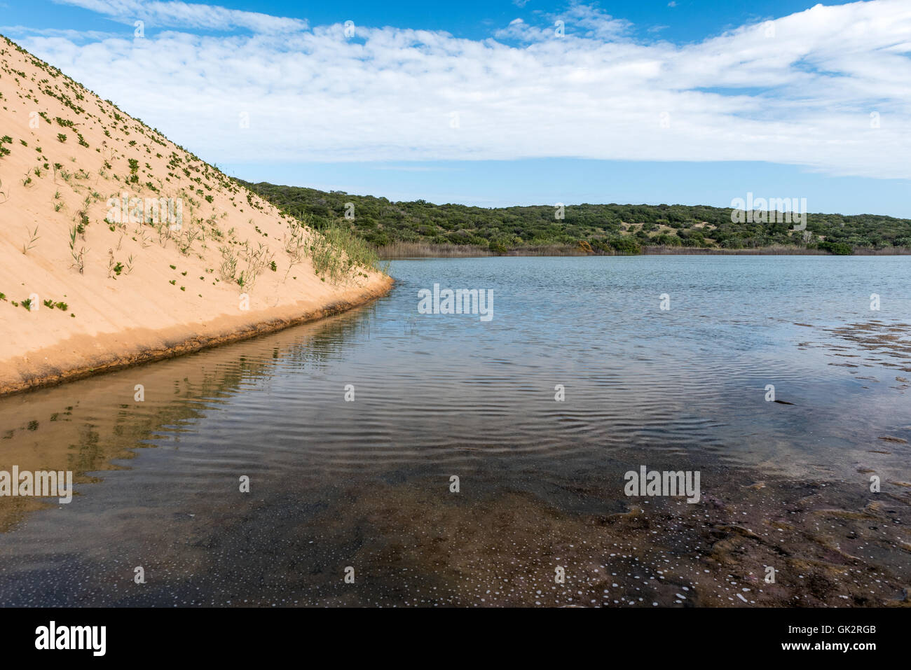 Süßwassersee und Sanddünen auf Benguerra Insel Mosambik Stockfoto