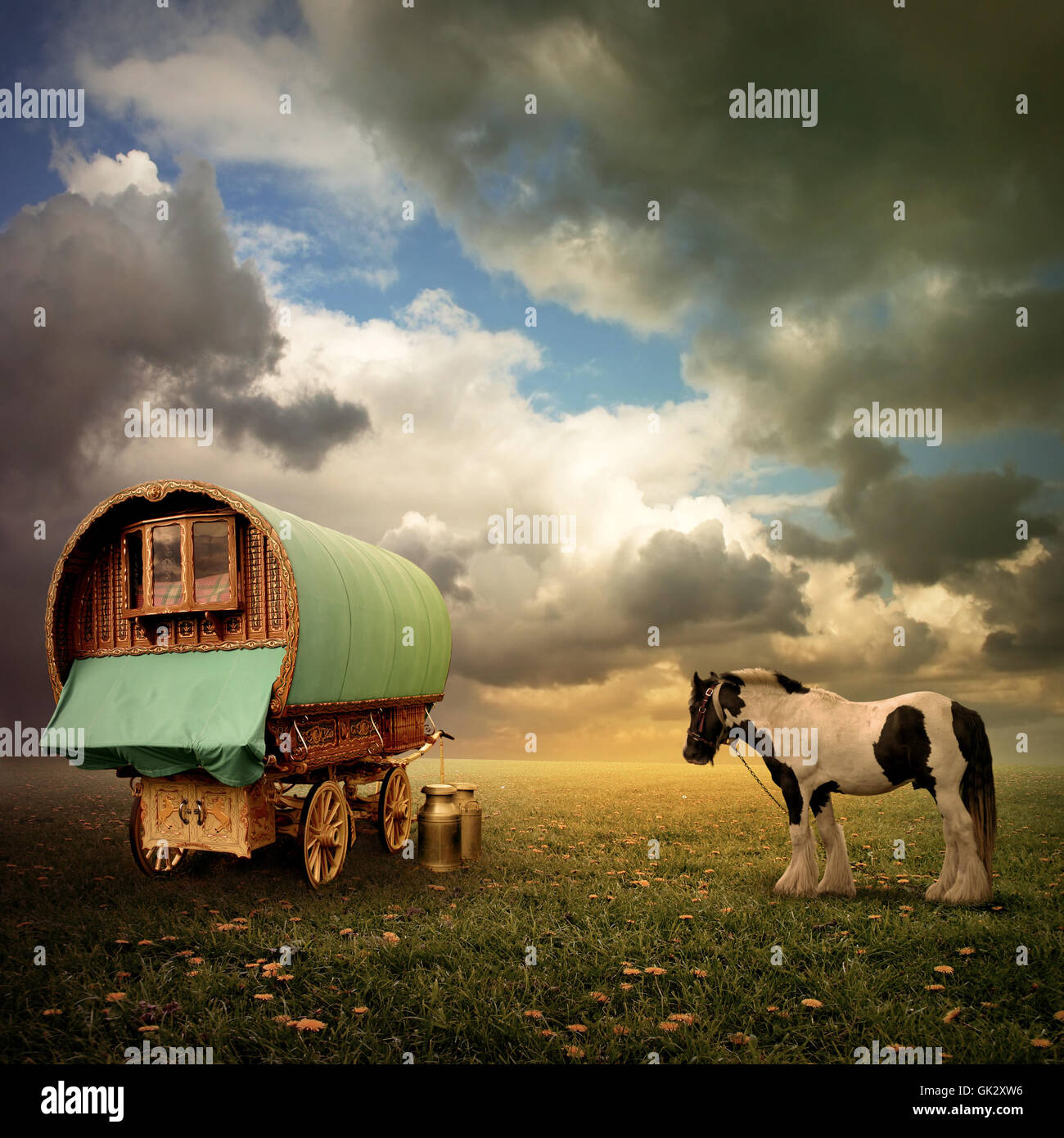 Pferd Wagen Wohnwagen Stockfoto