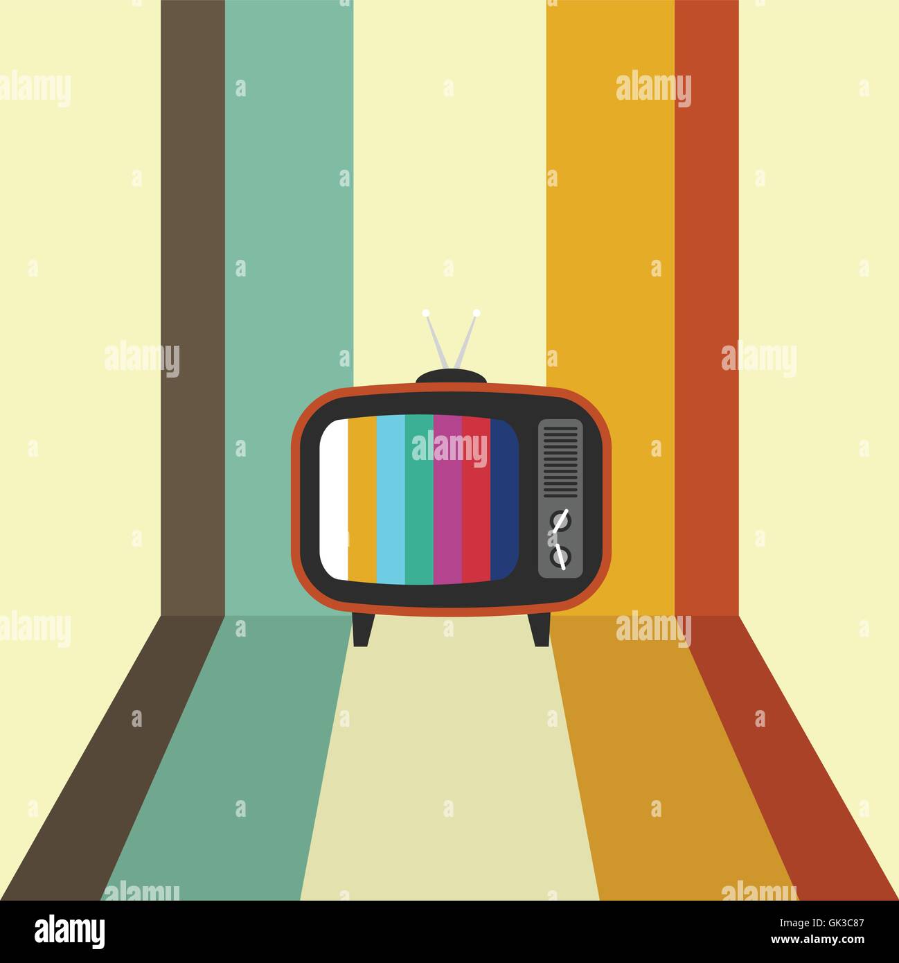 Retro Vintage Fernsehen flaches Design mit Streifen-Hintergrund-Vektor-illustration Stock Vektor