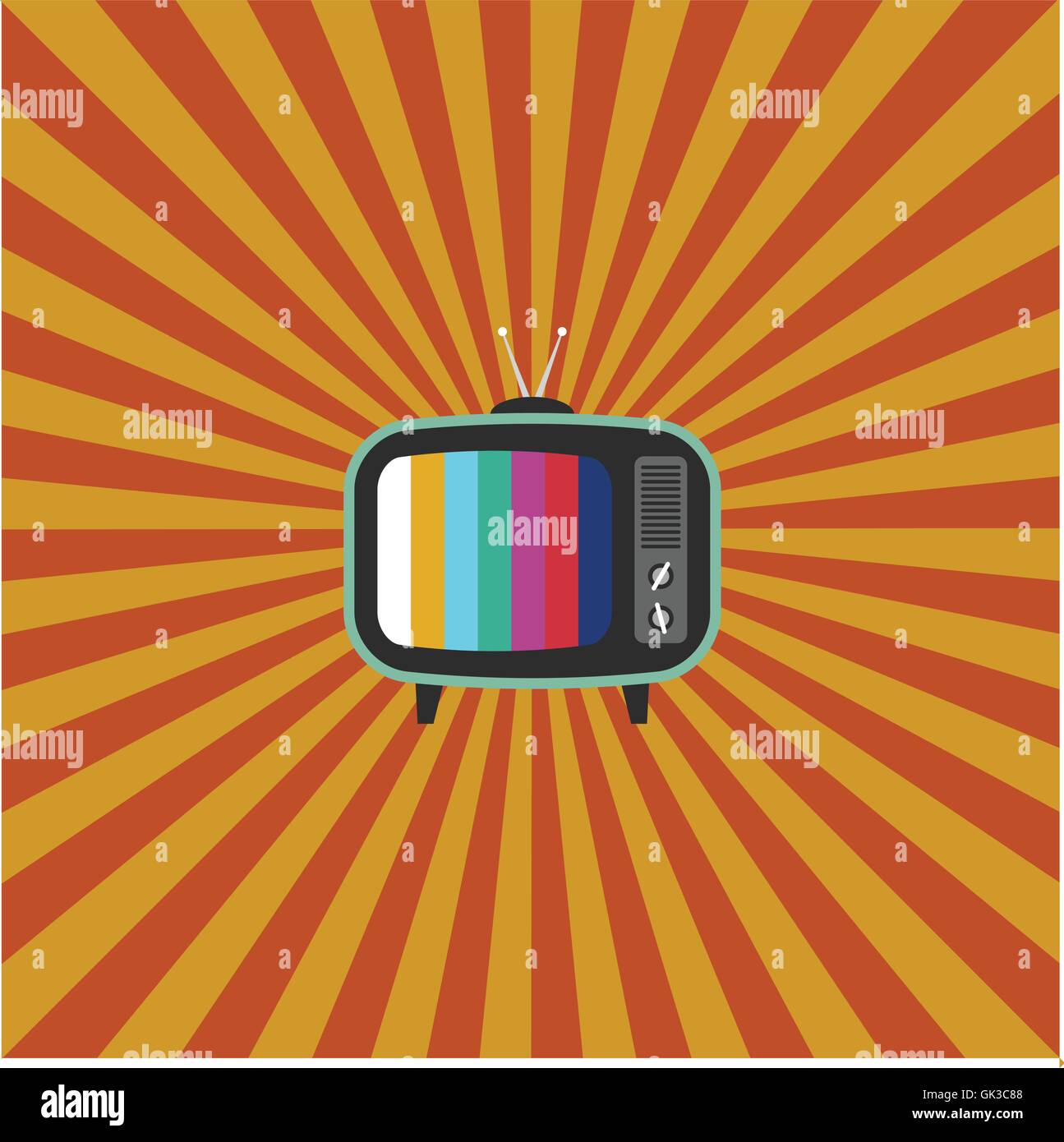 Retro Vintage Fernsehen flaches Design mit Streifen-Hintergrund-Vektor-illustration Stock Vektor