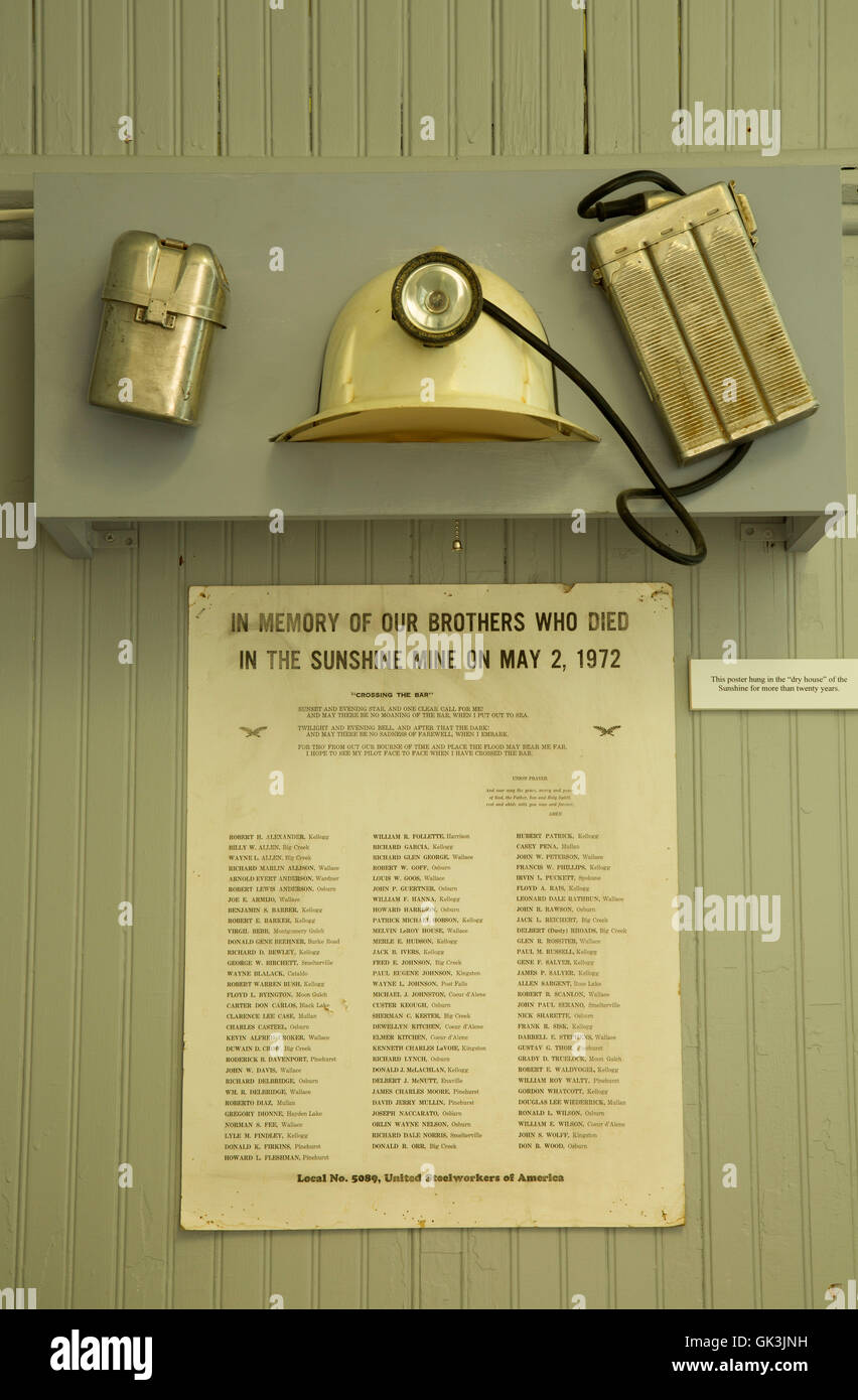 Sunshine Mine Denkmal, Shoshone County & Smelting Bergbau Museum im Personalhaus, Kellogg, Idaho Stockfoto