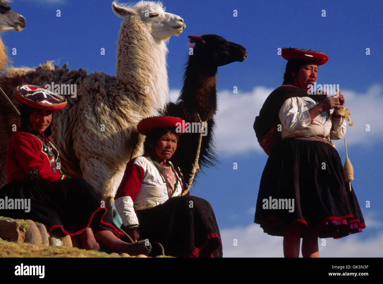 ca. 1980-1995, Cuzco, Peru---Highlanders und ihre Lamas. Peru. ---Bild von Jeremy Horner © Stockfoto