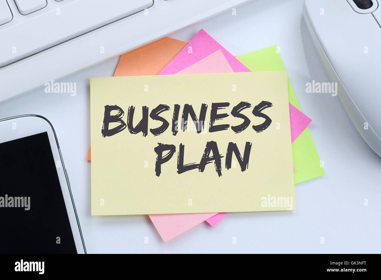 Business Plan Analyse Strategie Erfolg Unternehmen Schreibtisch Computer-Tastatur Stockfoto