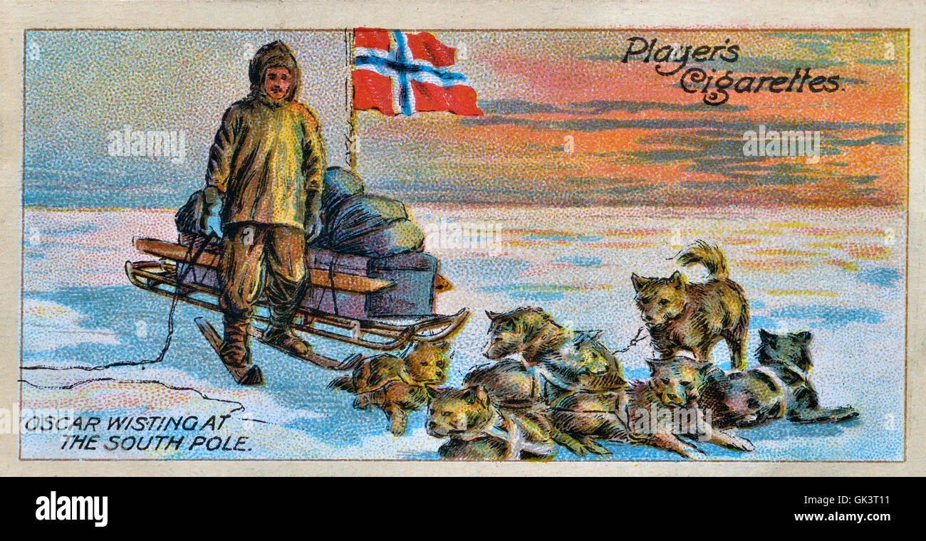 Spieler-Zigarette-Karte von Oscar Wisting am Südpol Stockfoto