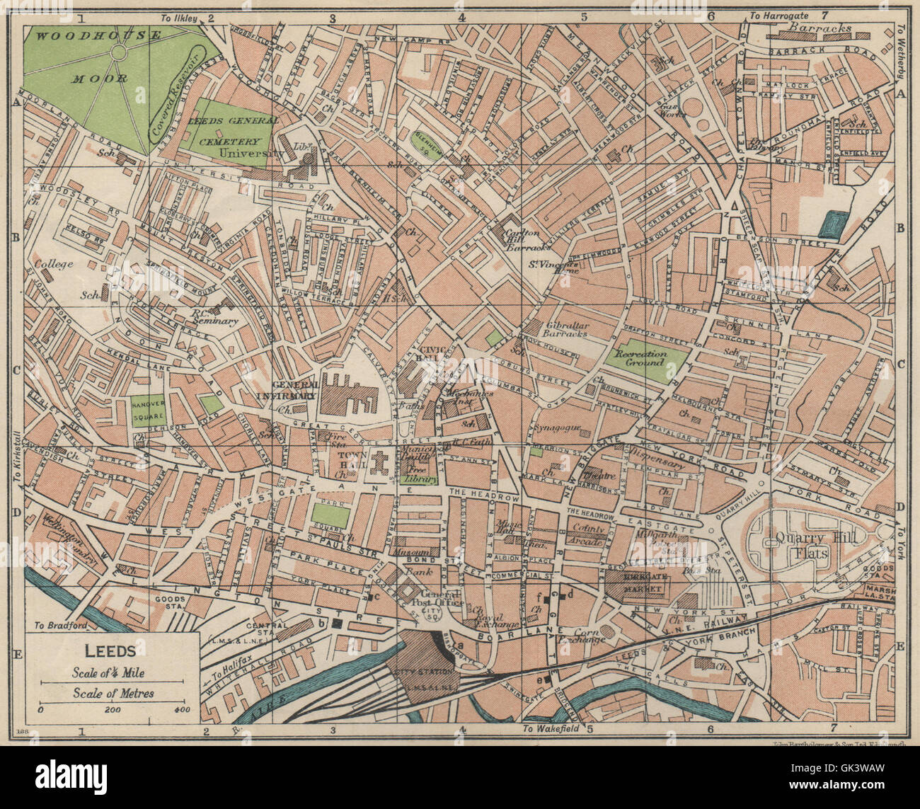 LEEDS. Karte Stadtplan Vintage Stadt. Yorkshire, 1939 Stockfoto