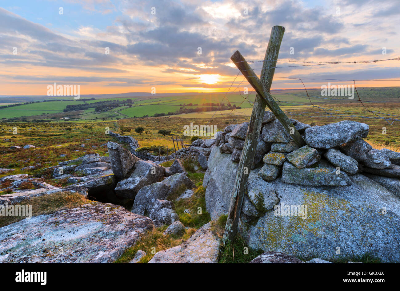 Moorland Sonnenuntergang auf der östlich von Bodmin Moor Stockfoto