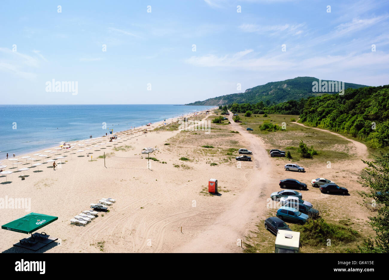 Sommer Strand im Süden von der bulgarischen Schwarzmeerkueste Resort Albena Stockfoto