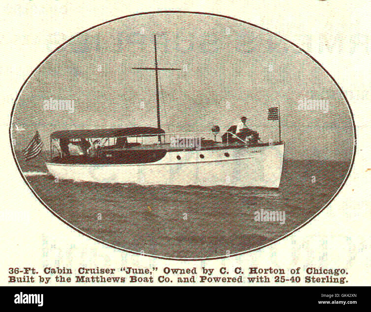 44586 36 ft Kajütboot "Juni", im Besitz von C C Horton von Chicago von Matthews Boot Co gebaut und betrieben mit 25-40 Pfund Stockfoto
