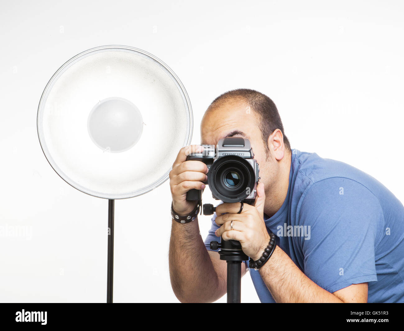 professioneller Fotograf mit Fotoausrüstung Stockfoto