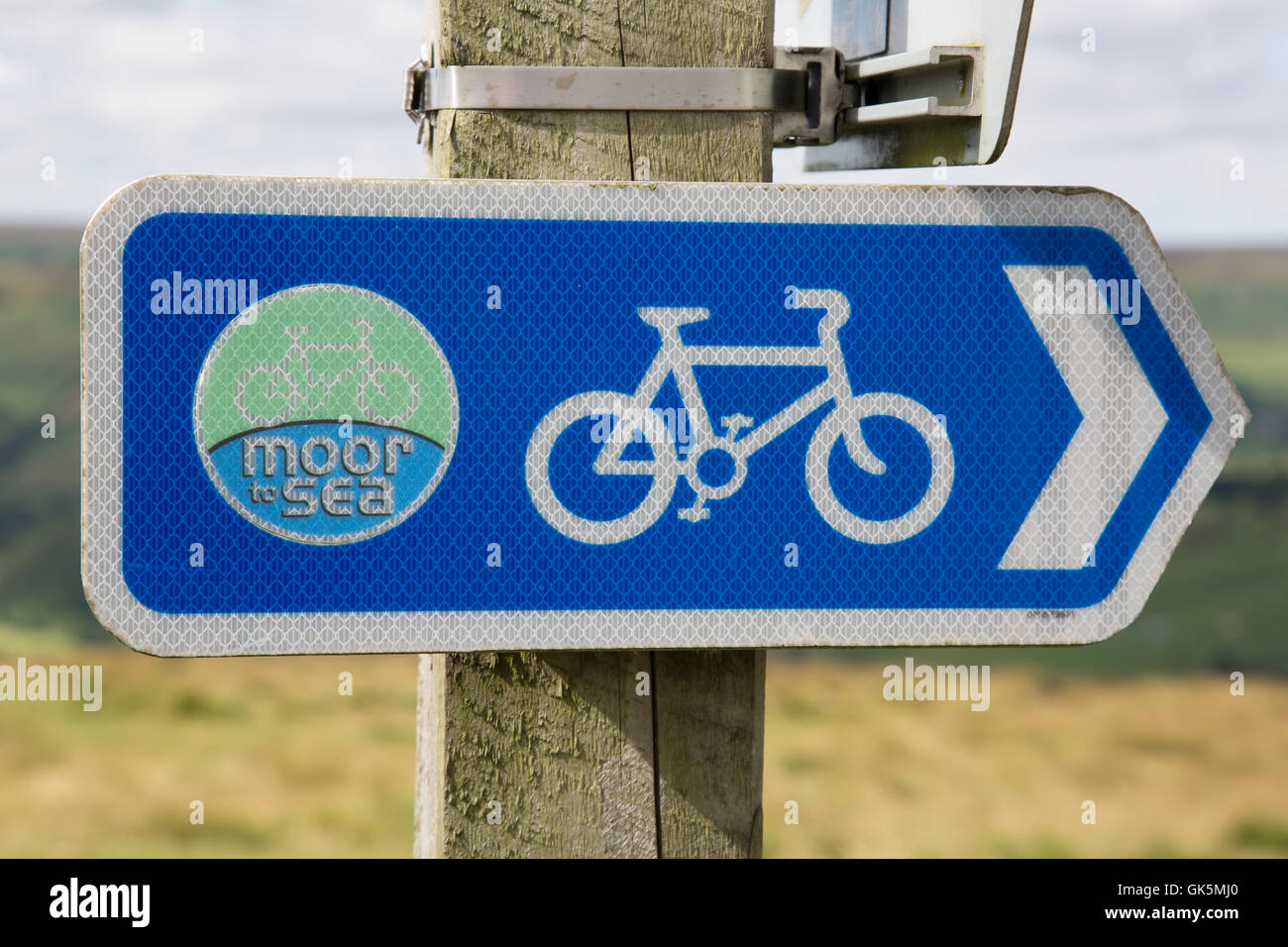 Moor zum Meer Fahrrad Schild, North York Moors; Yorkshire; England; UK Stockfoto