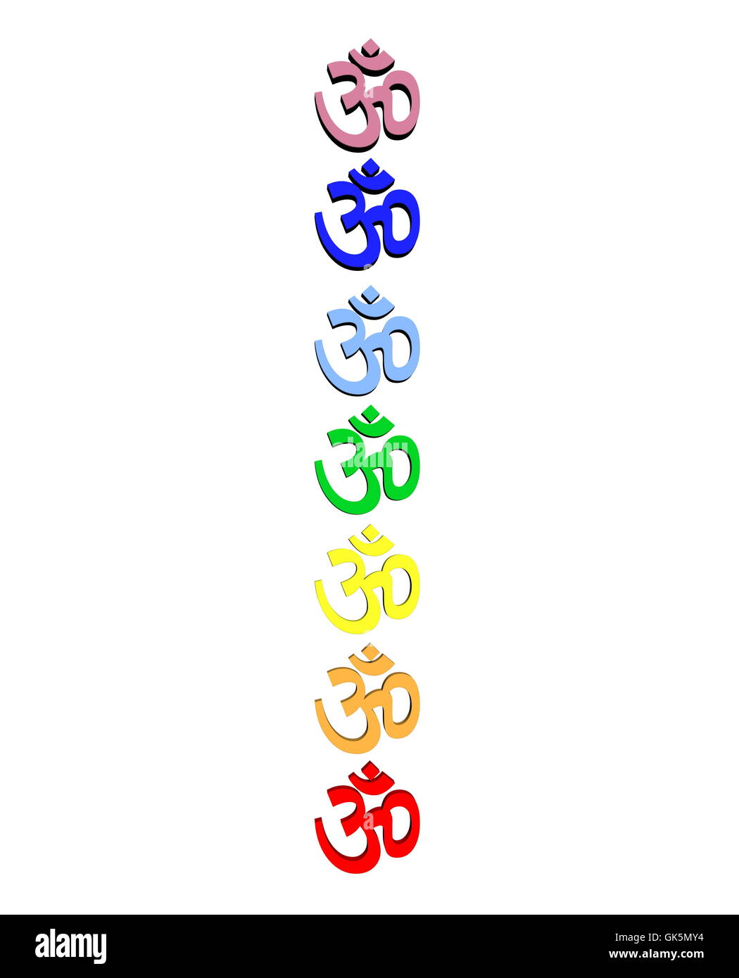 Farbige Om / Aum in Chakra-Spalte Stockfoto