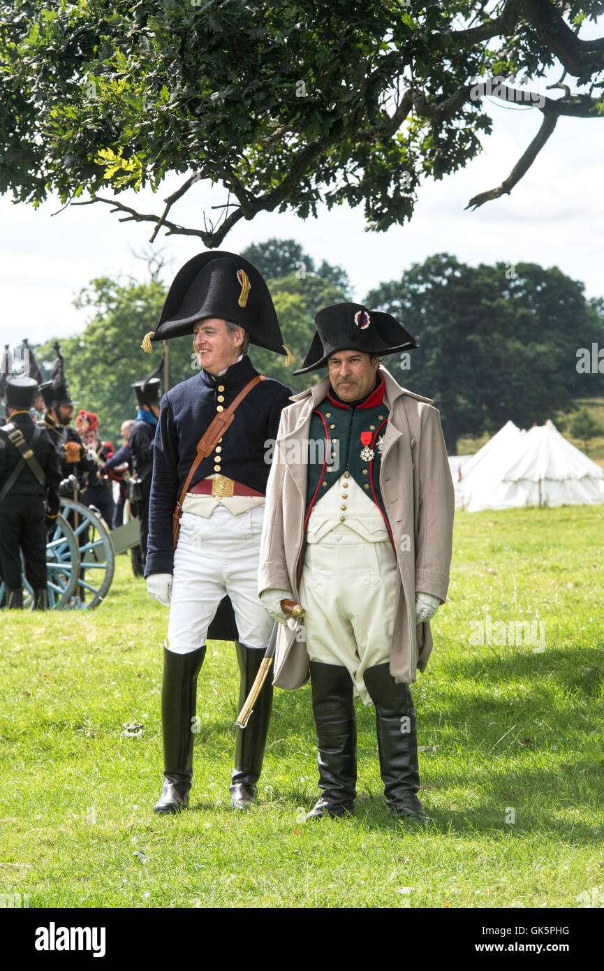 Napoleon Bonaparte Reenactor auf dem Schlachtfeld der napoleonischen Kriege Reenactment im Spetchley Park, Worcestershire, England Stockfoto
